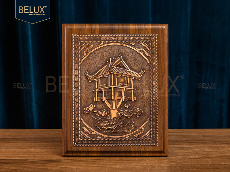 Tranh Chùa Một Cột bằng đồng đỏ 25x20cm